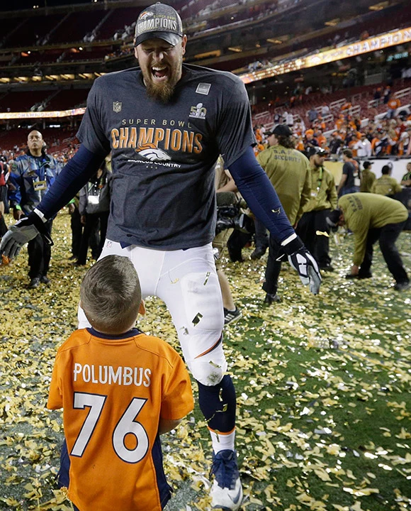 Tyler Polumbus celebrating the Super Bowl with his family